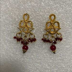 Elegant Gold and Red Dangle Earrings